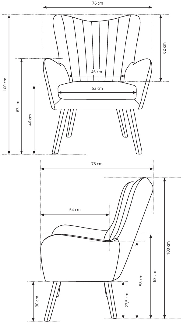 TEDI Fotel uszak na drewnianych, wysokich nożach tapicerowany tkaniną Velluto - zdjęcie produktu